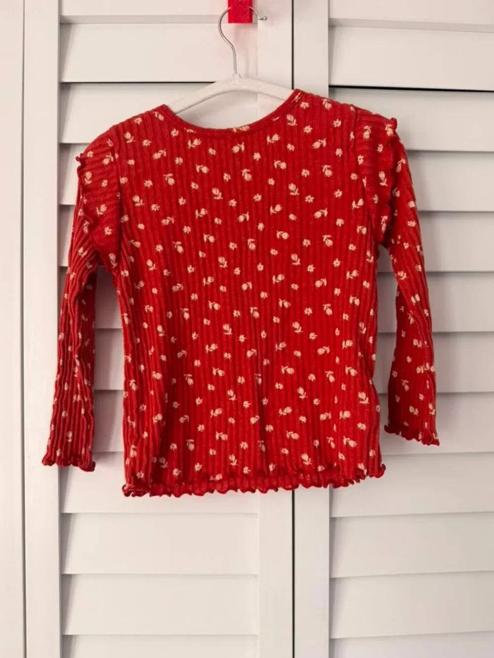 Old Navy Girls Ribbed Floral Long Sleeve Top Red Size 5T Soft Stretch Shirt